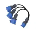 16A/32A three-phase CEE splitter for hire by Glow Power Rental, Dubai UAE — one-to-three power splitter lead with industrial connectors