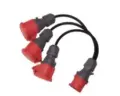63A/125A five-phase CEE splitter for hire by Glow Power Rental, Dubai UAE — one-to-three power splitter lead with red industrial connectors