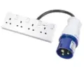 Four-gang 13A socket extension for hire by Glow Power Rental, Dubai UAE — secondary distribution outlet strip with 16A industrial CEE plug