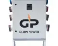 250A power distribution board (DB) for hire by Glow Power Rental, Dubai UAE — floor-standing electrical distribution unit with industrial CEE outlets