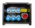 32A portable distribution box (distro box) for hire by Glow Power Rental, Dubai UAE — rubber-shell power distro with industrial CEE outlets