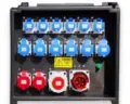 63A portable distribution box (distro box) for hire by Glow Power Rental, Dubai UAE — rubber-shell power distro with single- and three-phase CEE outlets