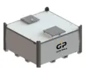 Glow Power Rental GP 5000-litre diesel fuel tank in a steel transport frame, on a white background