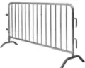Crowd control police barrier for hire by Glow Power Rental, Dubai UAE — galvanised steel pedestrian barrier with bridge feet