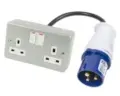 Twin 13A socket adaptor for hire by Glow Power Rental, Dubai UAE — secondary distribution outlet with 16A industrial CEE plug