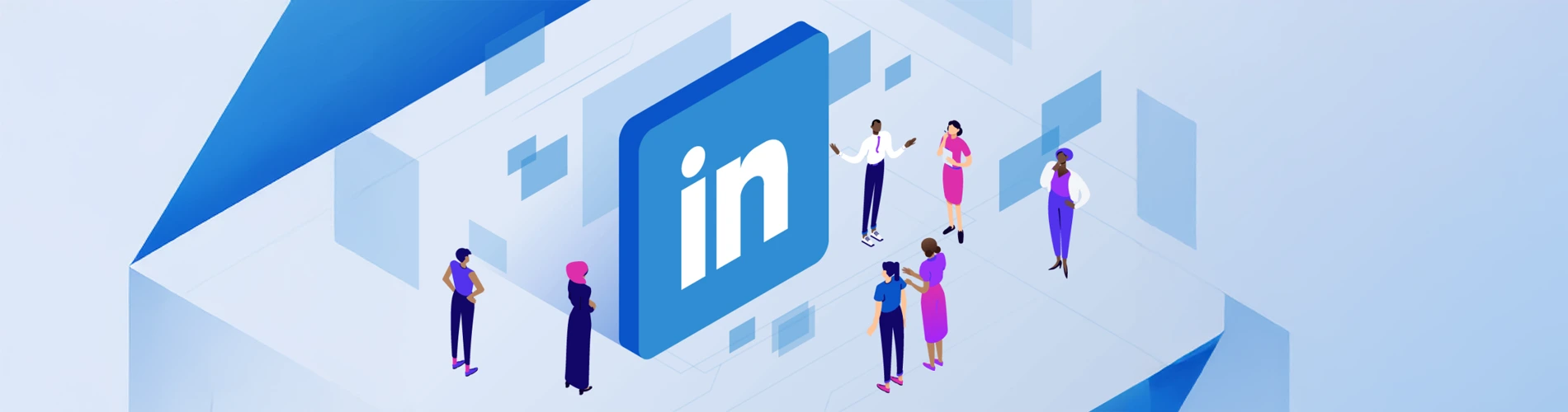 Illustration of the LinkedIn logo surrounded by professional figures, used as a Glow Power Rental LinkedIn news and updates thumbnail